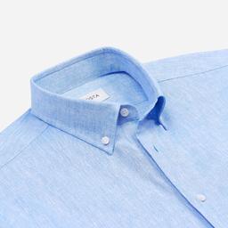 Shirt  solid  light blue cotton-linen plain, collar style  small button-down collar - Image 2
