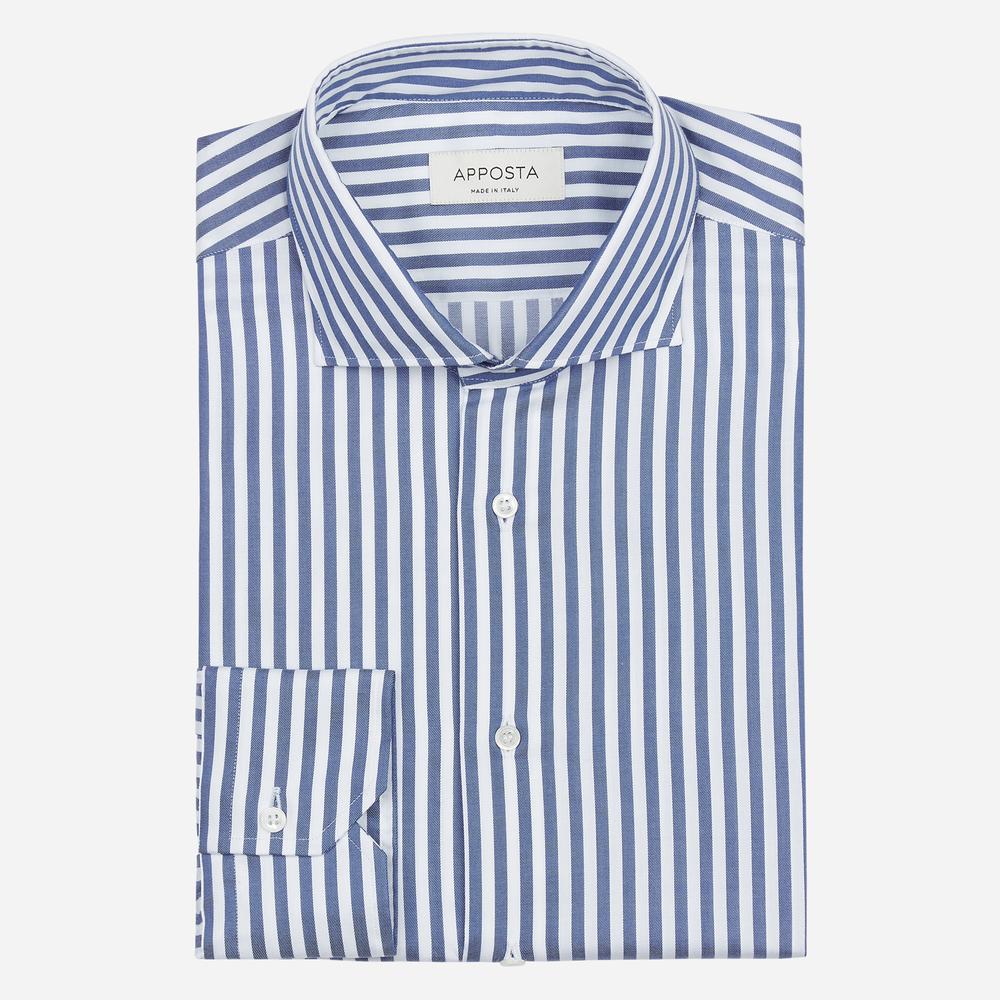 Shirt  striped  navy blue stretch cotton twill, collar style  updated spread collar with short points - Product image