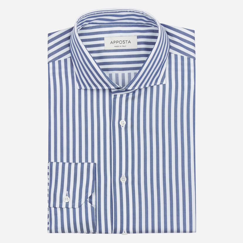 Shirt  striped  navy blue stretch cotton twill, collar style  updated spread collar with short points - Product image