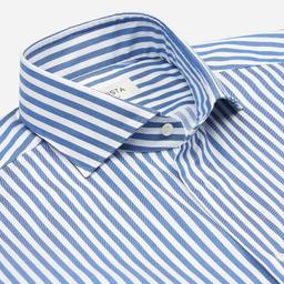 Shirt  striped  navy blue stretch cotton twill, collar style  updated spread collar with short points - Image 2