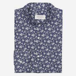 Shirt  floral  navy blue cotton pinpoint oxford, collar style  band collar - Image 1