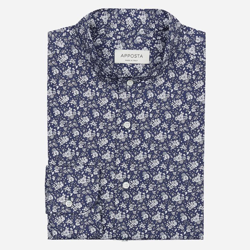 Shirt  floral  navy blue cotton pinpoint oxford, collar style  band collar - Product image