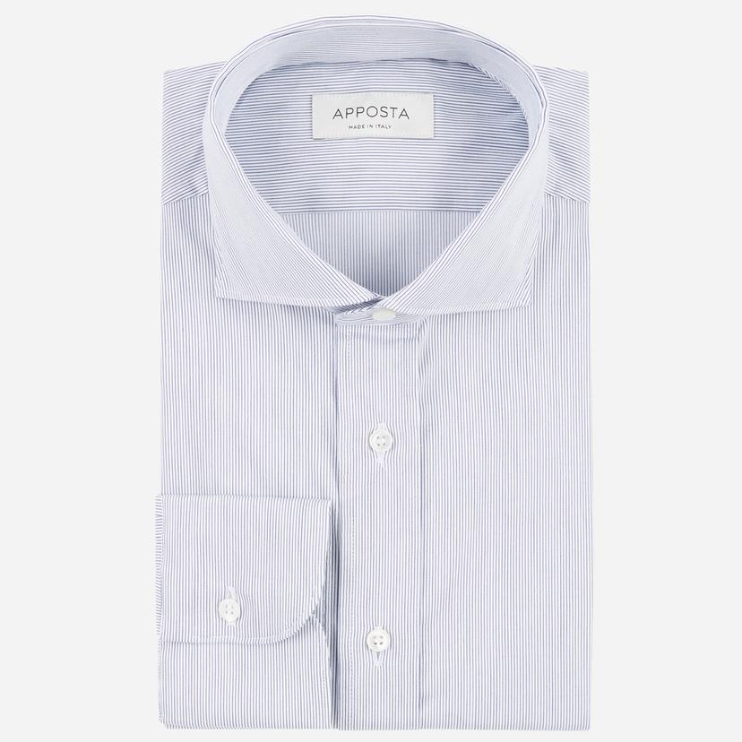 Shirt  hairline stripe  navy blue stretch poplin giza 87, collar style  lower spread collar - Product image