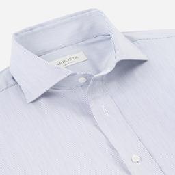 Shirt  hairline stripe  navy blue stretch poplin giza 87, collar style  lower spread collar - Image 2
