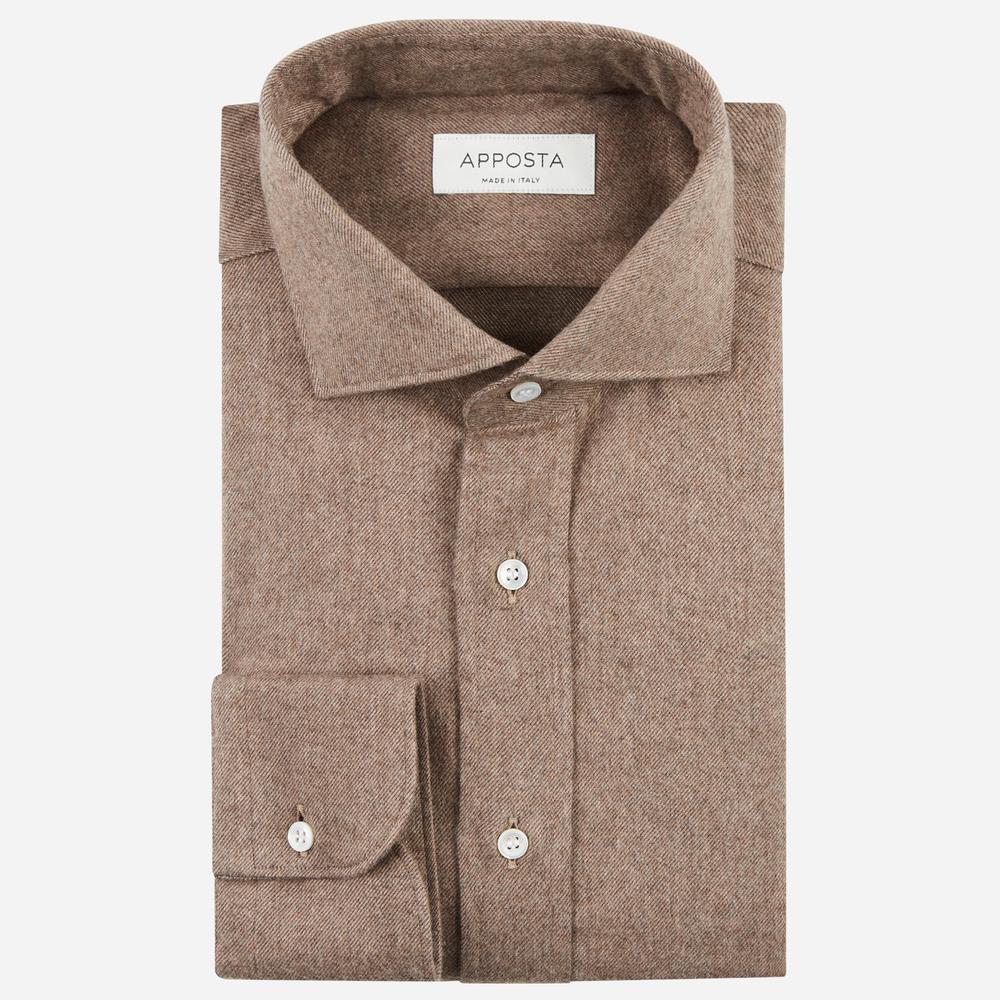 Shirt  solid  brown flannel oxford double twisted, collar style  lower spread collar - Product image