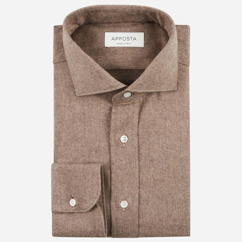 Shirt  solid  brown flannel oxford double twisted, collar style  lower spread collar - Product image