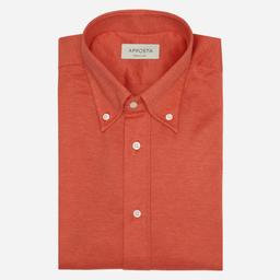 Shirt  solid  red cotton jersey double twisted, collar style  button-down collar - Image 1