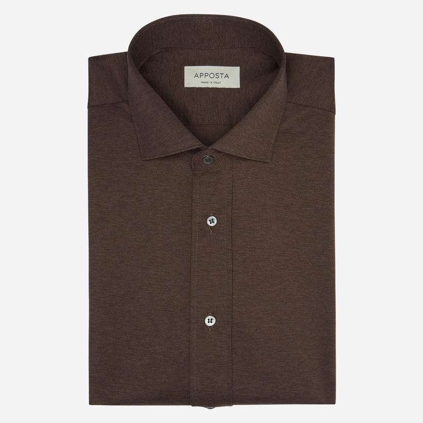 Shirt  solid  brown cotton jersey double twisted, collar style  updated spread collar with short points - Product image