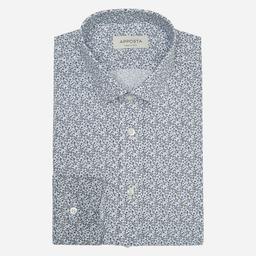 Shirt  floral  navy blue mock leno double twisted, collar style  updated straight point collar with short points - Image 1