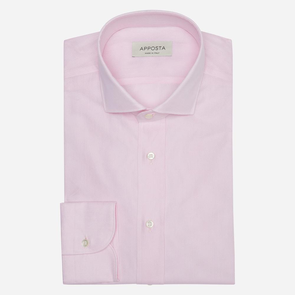 Shirt  solid  pink cotton mock leno, collar style  updated spread collar with short points