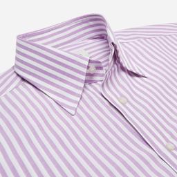 Shirt  striped  violet cotton-linen plain, collar style  hidden button down collar - Image 2