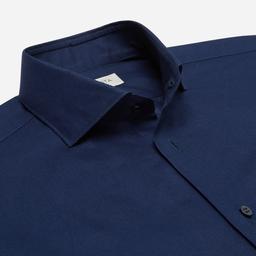 Shirt  solid  navy blue cotton mock leno double twisted, collar style  lower spread collar - Image 2