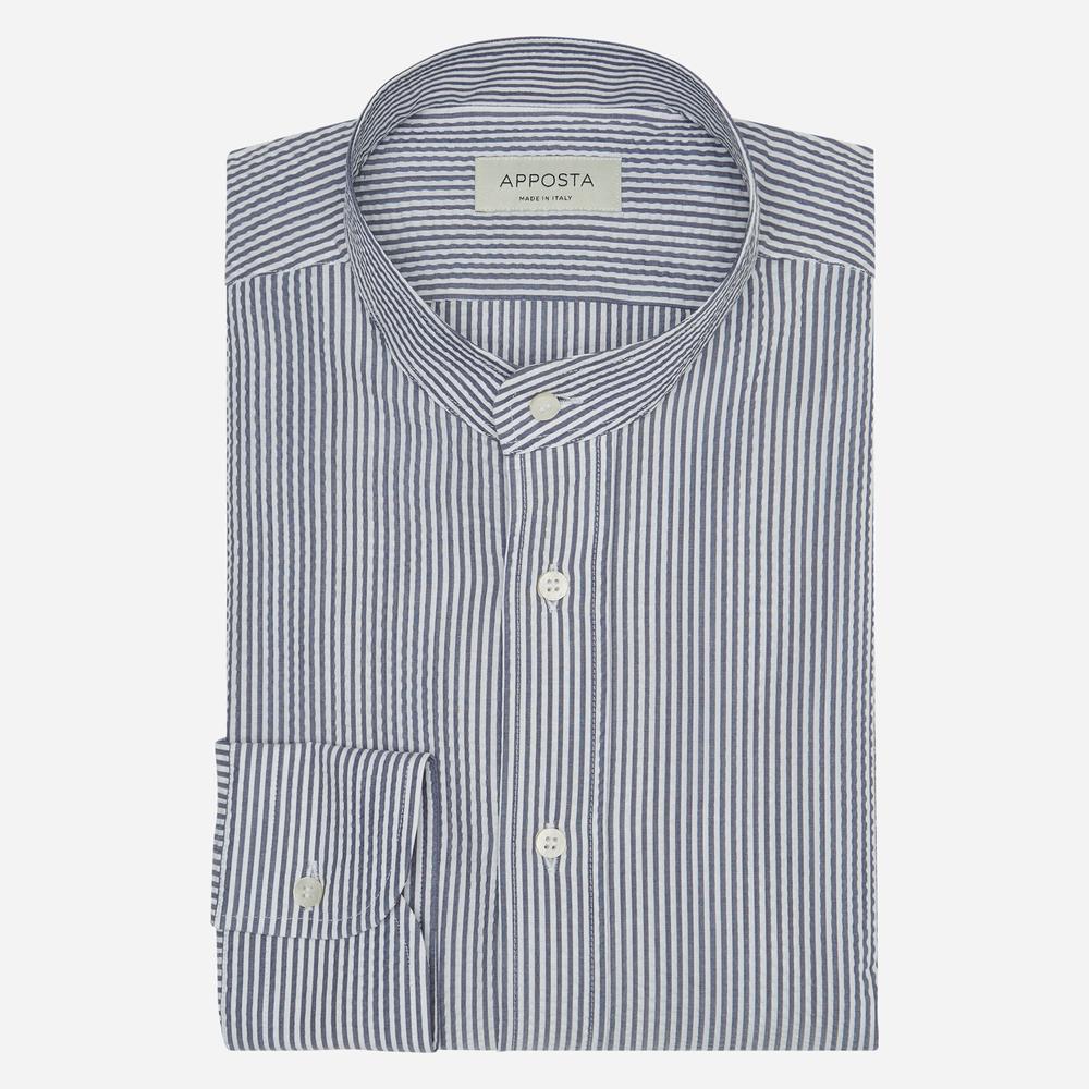 Shirt  striped  navy blue cotton seersucker, collar style  band collar