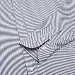 Shirt  striped  navy blue cotton seersucker, collar style  band collar - Image 2