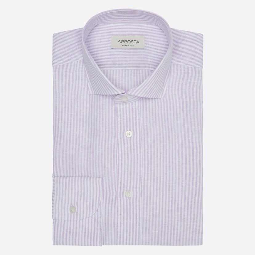 Shirt  striped  violet linen plain, collar style  updated spread collar with short points - Product image