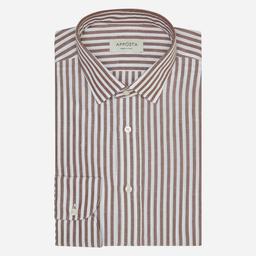 Shirt  striped  brown cotton-linen plain, collar style  updated straight point collar with short points - Image 1