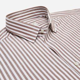 Shirt  striped  brown cotton-linen plain, collar style  updated straight point collar with short points - Image 2