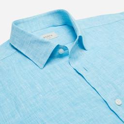 Shirt  solid  turquoise linen zephyr, collar style  updated straight point collar with short points - Image 2