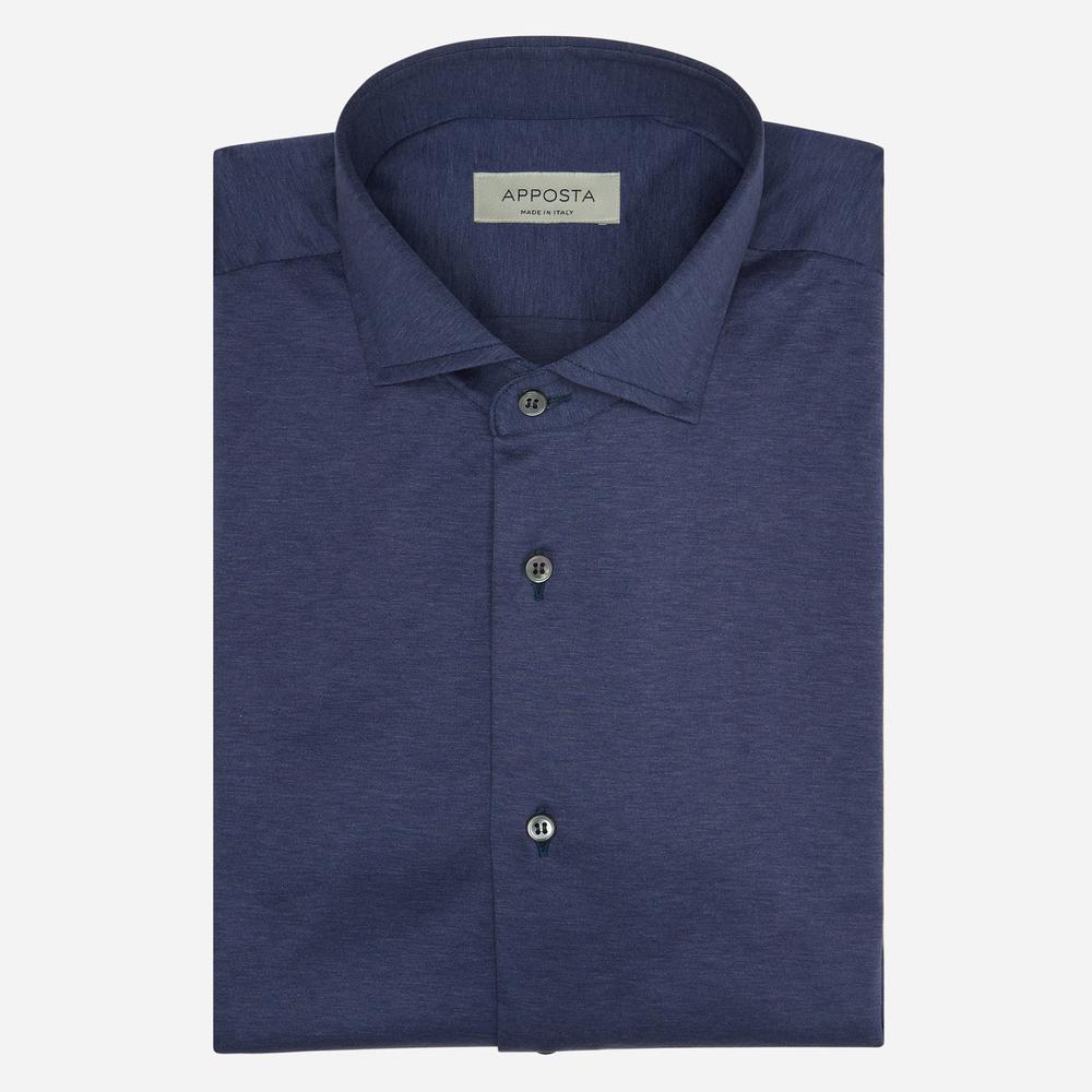 Shirt  solid  navy blue cotton jersey double twisted, collar style  updated spread collar with short points