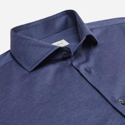 Shirt  solid  navy blue cotton jersey double twisted, collar style  updated spread collar with short points - Image 2