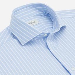 Shirt  striped  light blue cotton oxford double twisted supima cotton, collar style  lower spread collar - Image 2