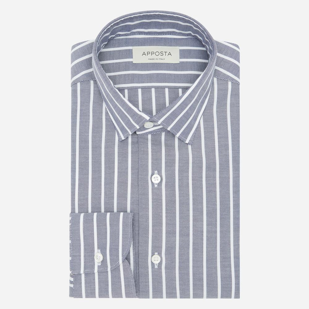 Shirt  striped  navy blue stretch cotton pinpoint oxford, collar style  updated straight point collar with short points - Product image