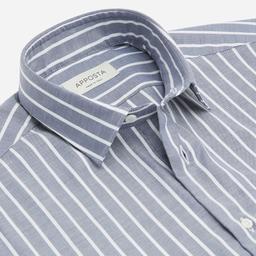 Shirt  striped  navy blue stretch cotton pinpoint oxford, collar style  updated straight point collar with short points - Image 2