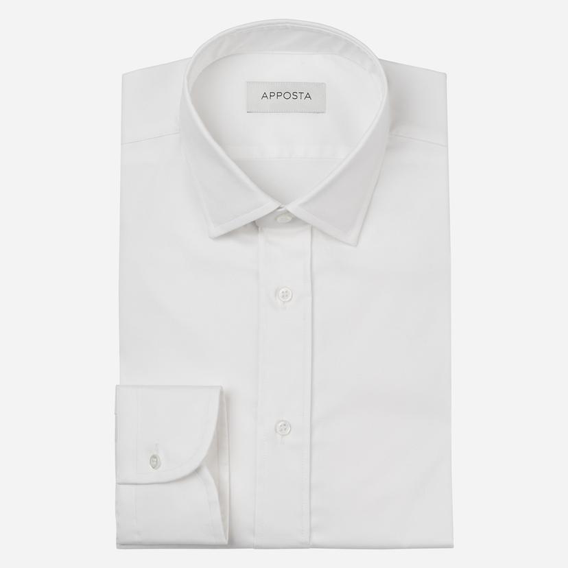 Shirt  solid  white stretch cotton poplin, collar style  updated straight point collar with short points - Product image