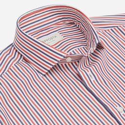 Shirt  striped  red cotton poplin, collar style  updated straight point collar with short points - Image 2
