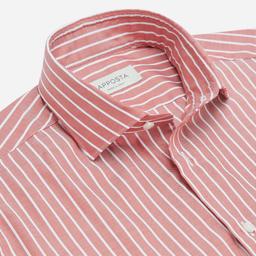 Shirt  striped  red cotton oxford, collar style  updated spread collar with short points - Image 2