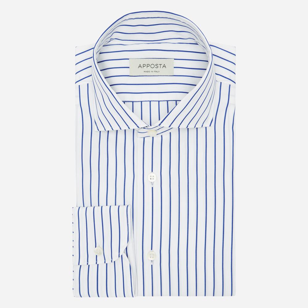 Shirt  striped  navy blue cotton poplin, collar style  lower spread collar - Product image