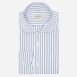Shirt  striped  navy blue cotton poplin, collar style  lower spread collar - Image 1