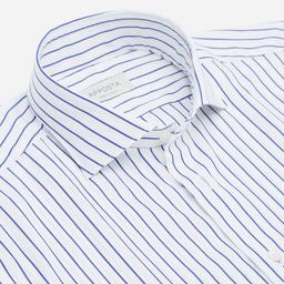 Shirt  striped  navy blue cotton poplin, collar style  lower spread collar - Image 2