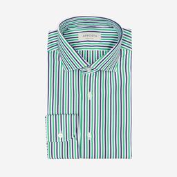 Shirt  striped  green cotton poplin, collar style  updated spread collar with short points - Image 1