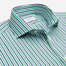 Shirt  striped  green cotton poplin, collar style  updated spread collar with short points - Image 2