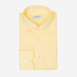 Shirt  solid  yellow linen plain, collar style  updated spread collar with short points - Image 1