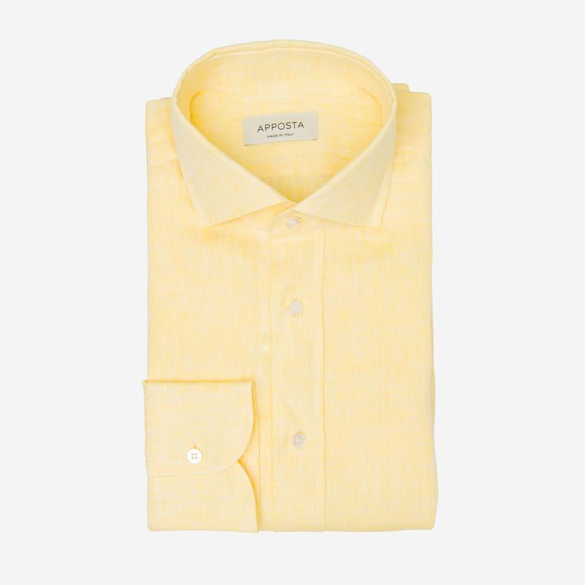 Shirt  solid  yellow linen plain, collar style  updated spread collar with short points - Product image