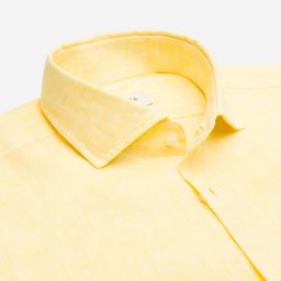 Shirt  solid  yellow linen plain, collar style  updated spread collar with short points - Image 2