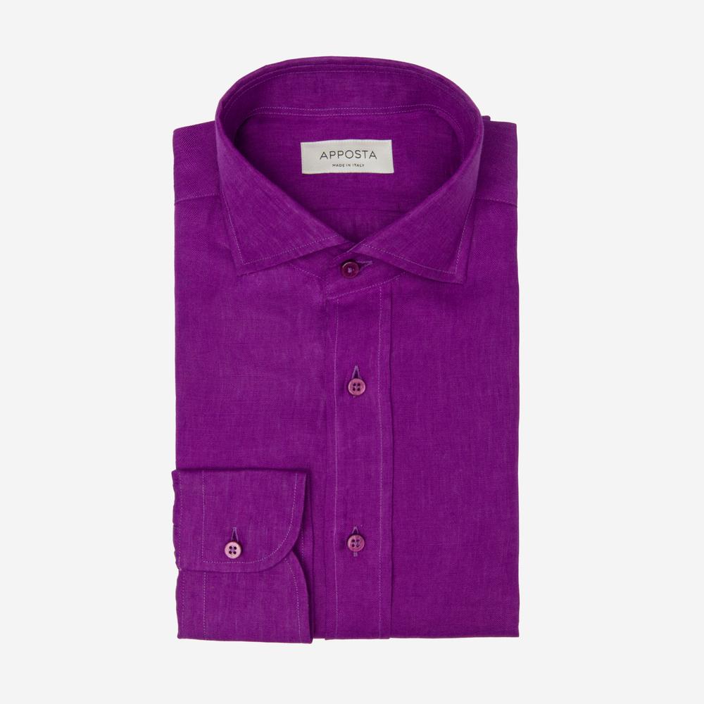 Shirt  solid  violet linen plain, collar style  updated spread collar with short points