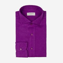 Shirt  solid  violet linen plain, collar style  updated spread collar with short points - Image 1