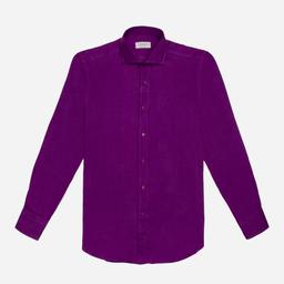 Shirt  solid  violet linen plain, collar style  updated spread collar with short points - Image 2