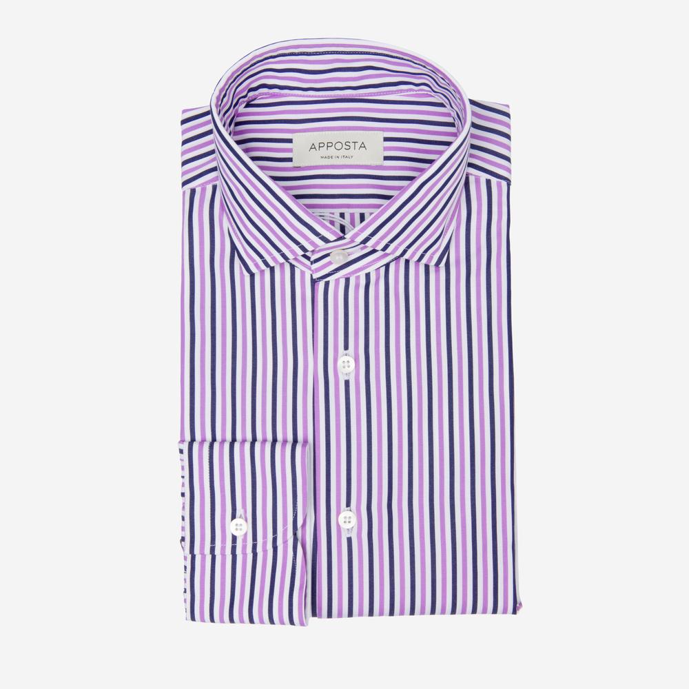 Shirt  striped  violet cotton poplin, collar style  updated spread collar with short points