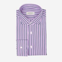 Shirt  striped  violet cotton poplin, collar style  updated spread collar with short points - Image 1