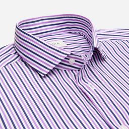 Shirt  striped  violet cotton poplin, collar style  updated spread collar with short points - Image 2