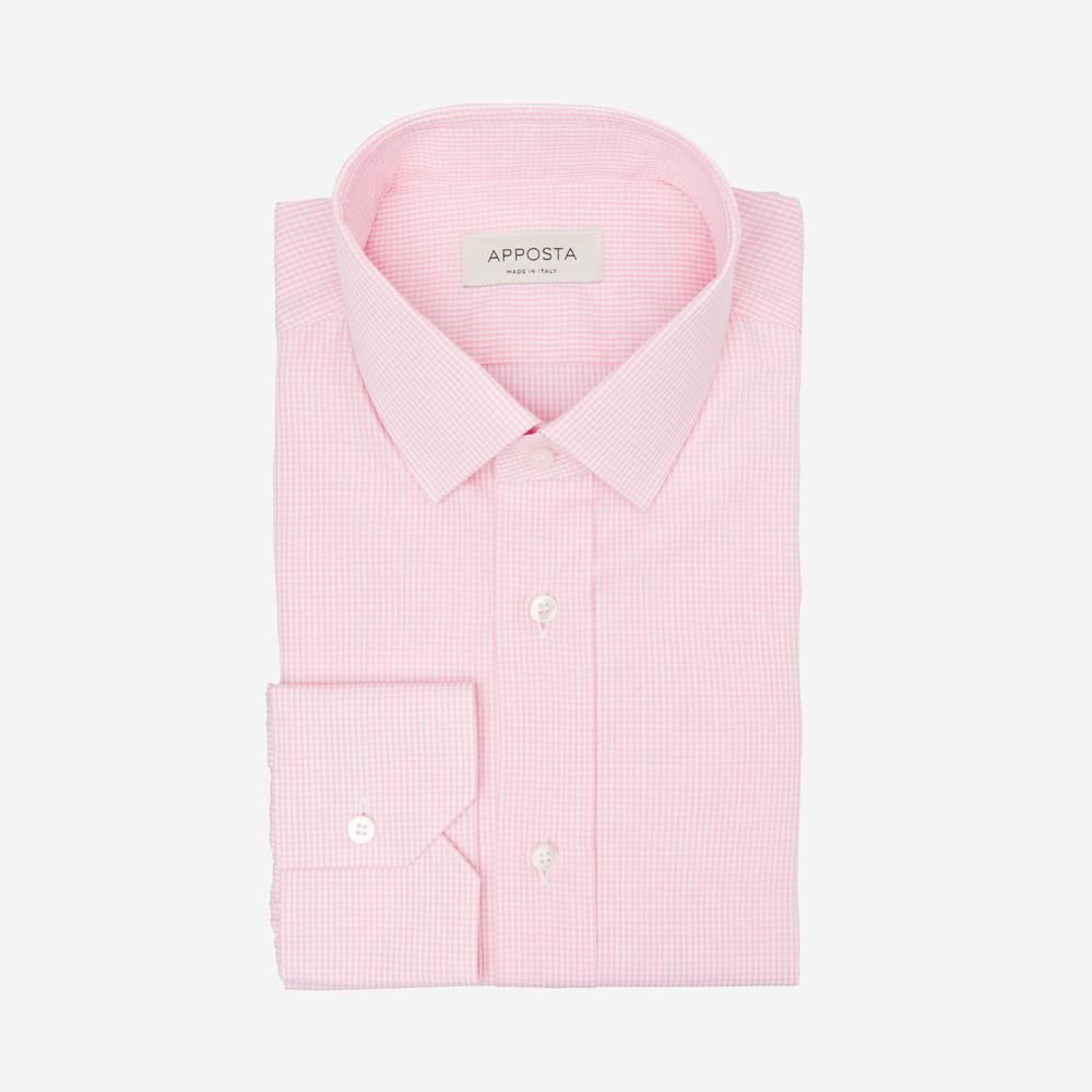 Shirt  small check  pink cotton plain double twisted, collar style  updated straight point collar with short points
