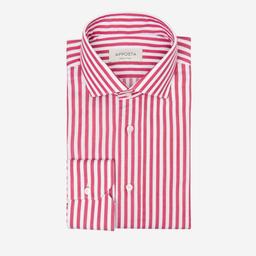 Shirt  striped  red stretch cotton twill, collar style  updated spread collar with short points - Image 1