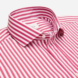 Shirt  striped  red stretch cotton twill, collar style  updated spread collar with short points - Image 2