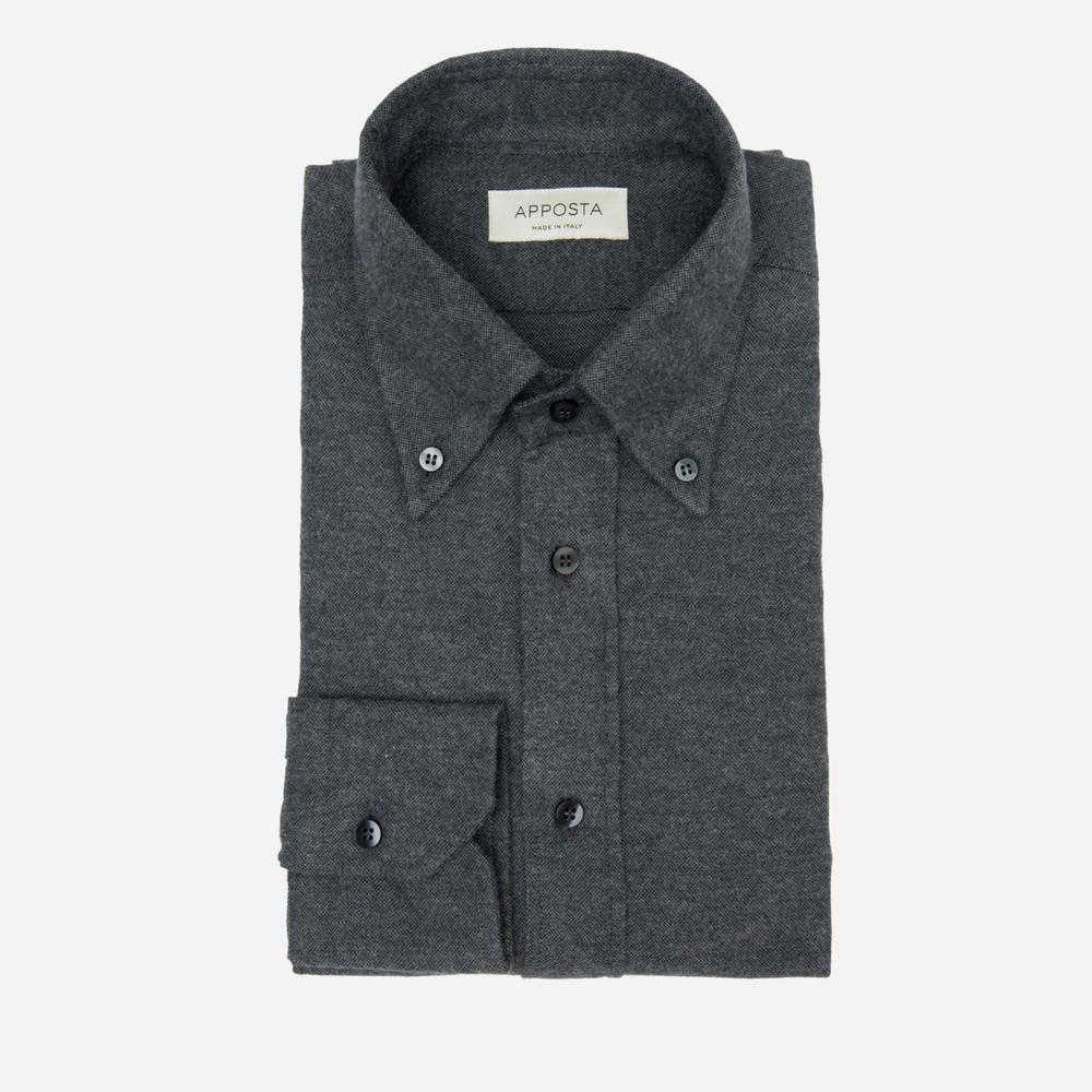 Shirt  solid  black flannel oxford double twisted, collar style  button-down collar