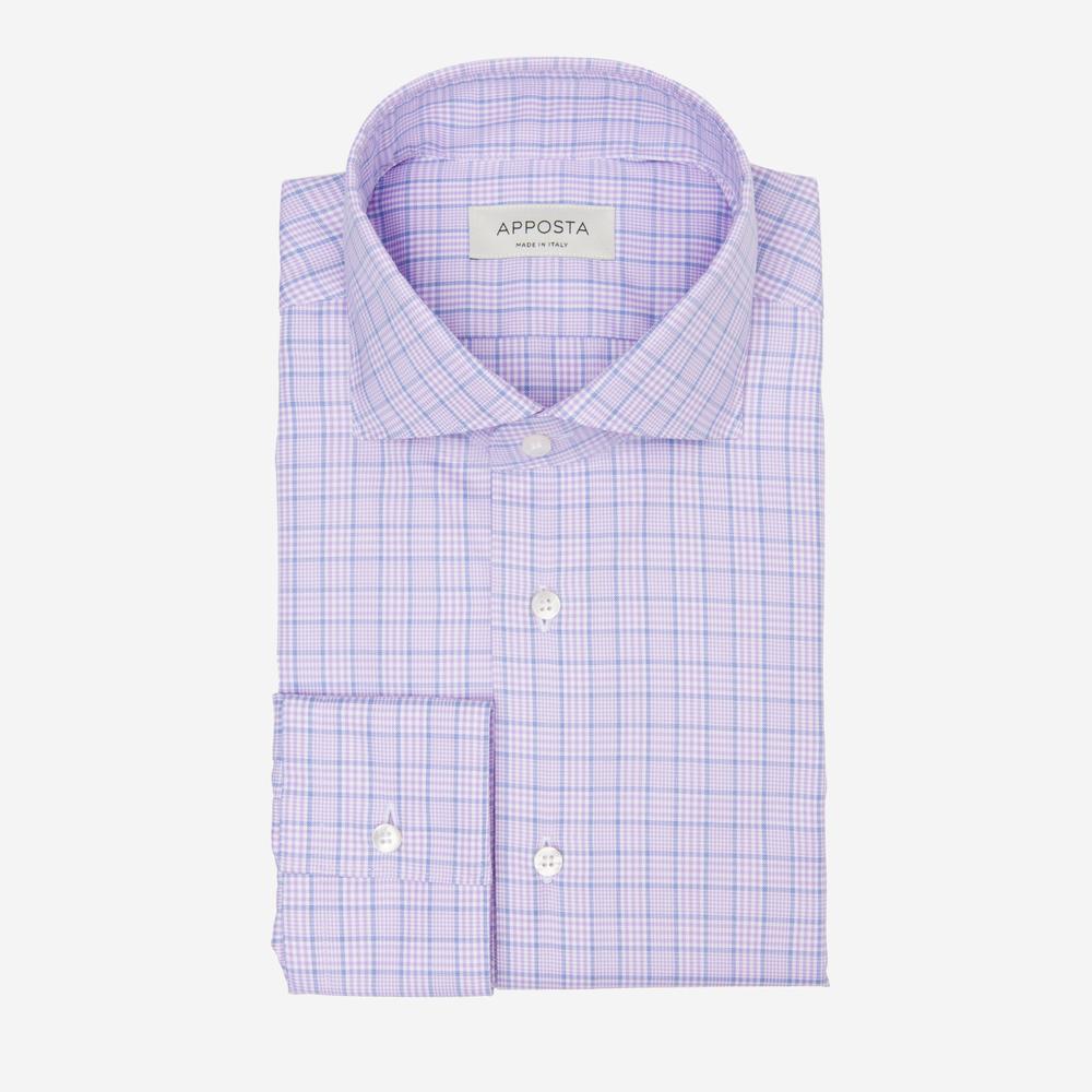 Shirt  prince of wales check  violet cotton twill double twisted giza 45, collar style  lower spread collar - Product image