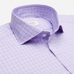 Shirt  prince of wales check  violet cotton twill double twisted giza 45, collar style  lower spread collar - Image 2